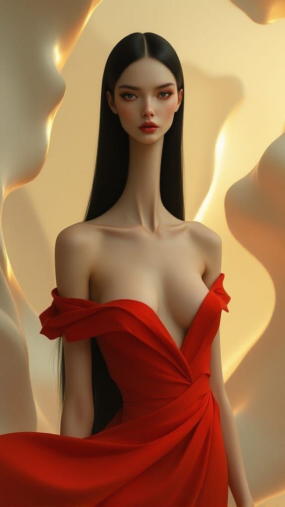 Ethereal Woman with Elongated Neck in Minimalist Dreamscape