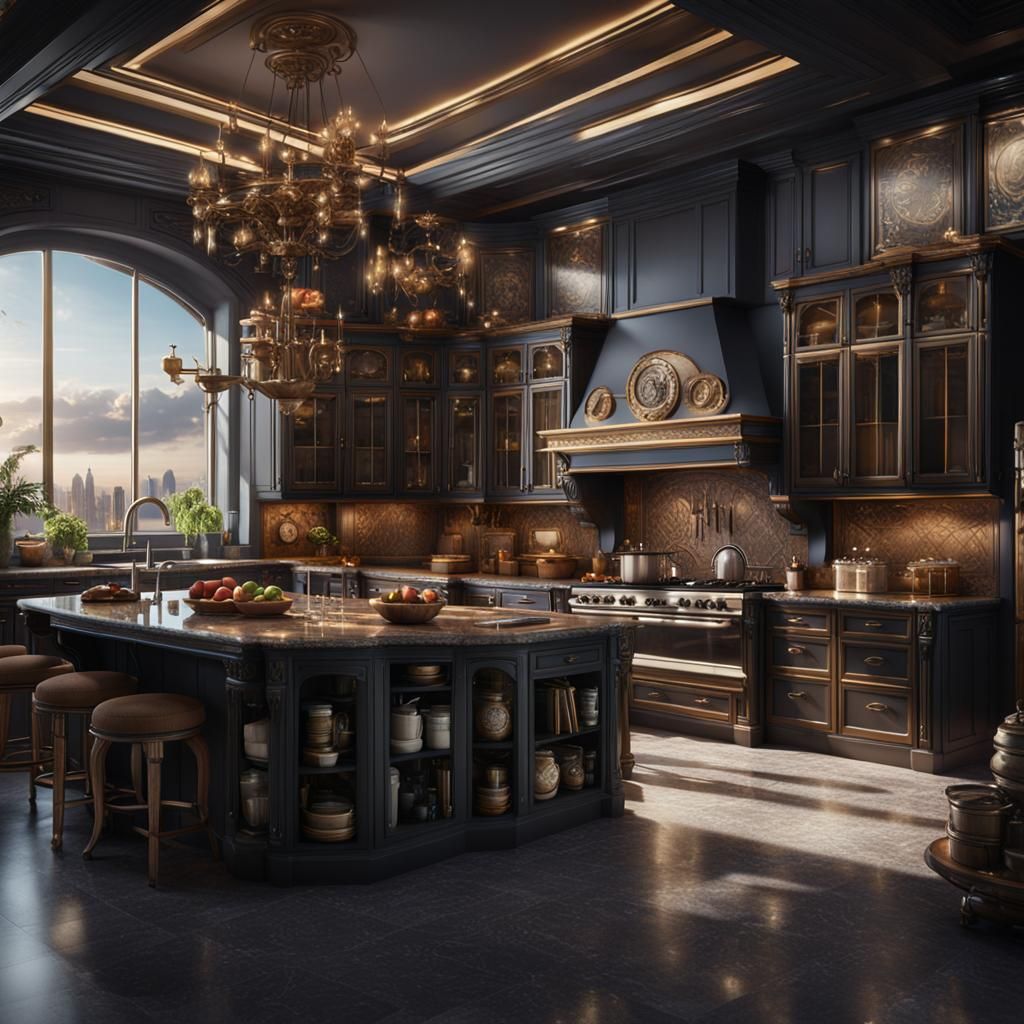 Billionaire Penthouse Kitchen: Detailed Matte Painting