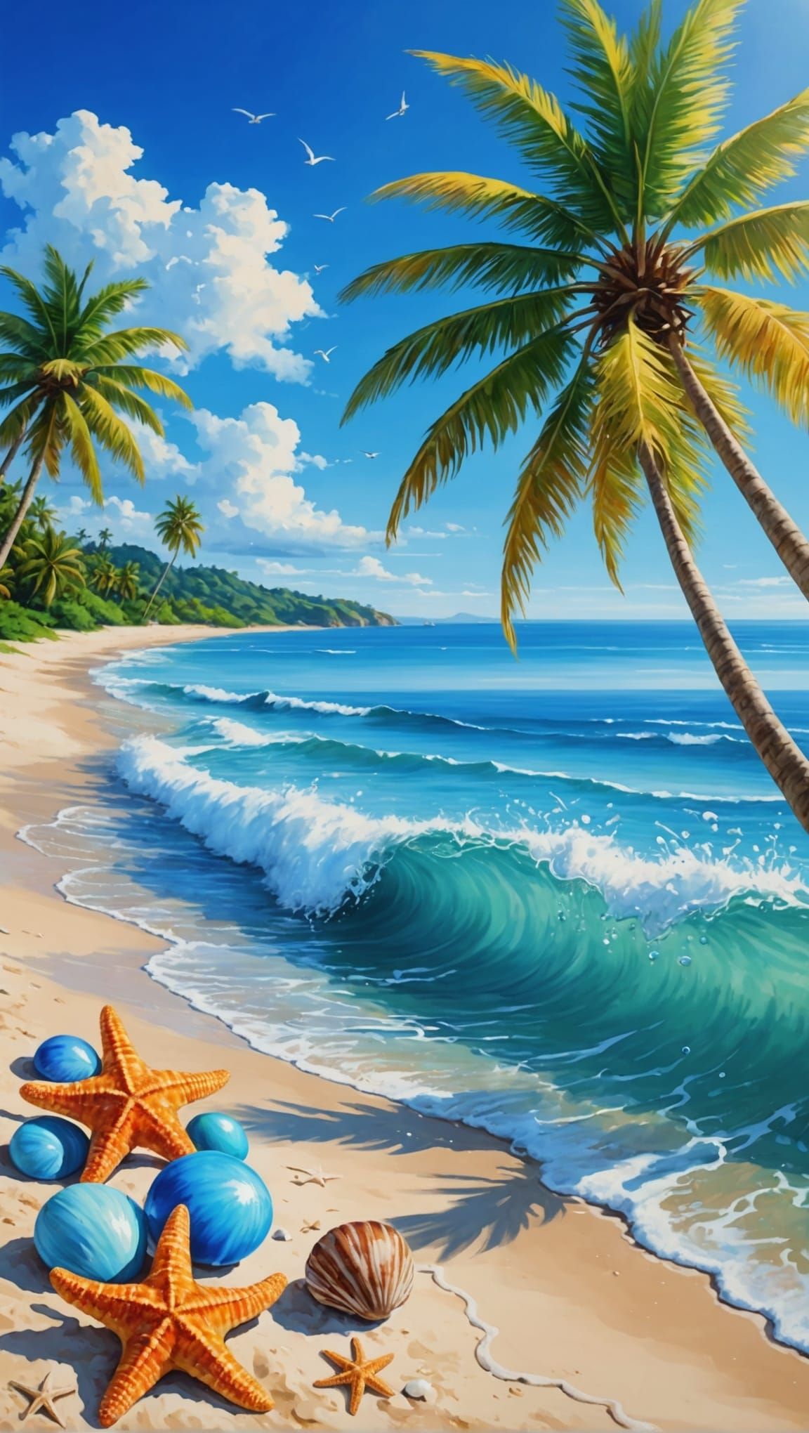 Romantic Beach Sunrise: Digital Painting in Acrylic Style