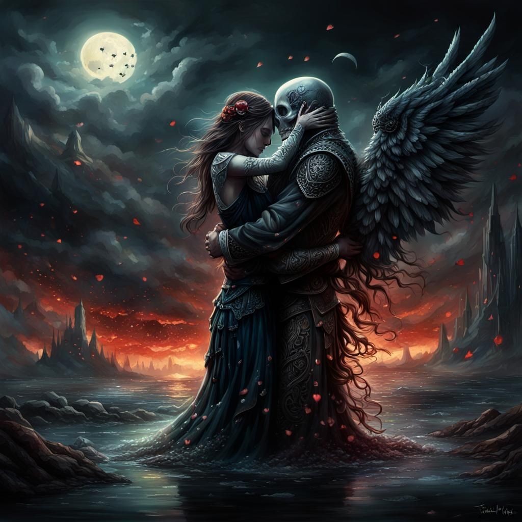 Love and Death Embrace: A Detailed Matte Painting