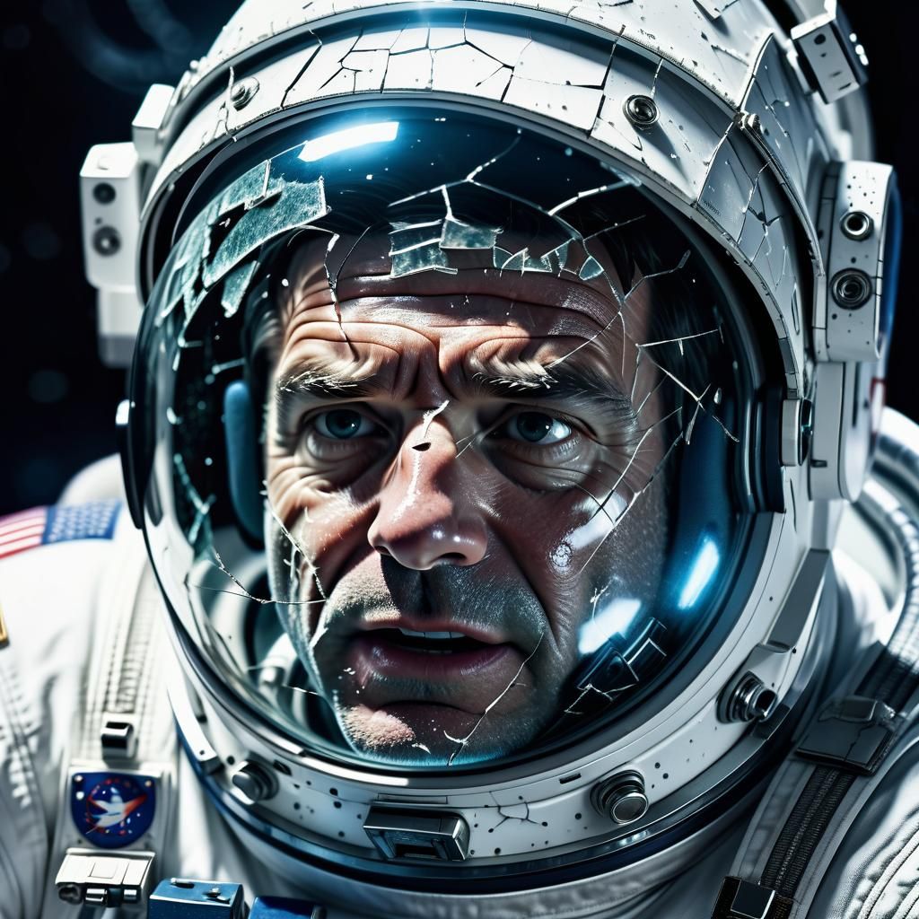 Panicked Astronaut: Cracked Helmet Close-Up