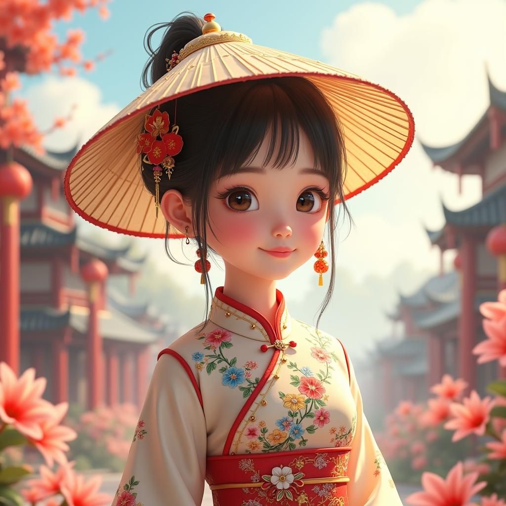 Vietnamese Girl in Ao Dai: 3D Anime Style