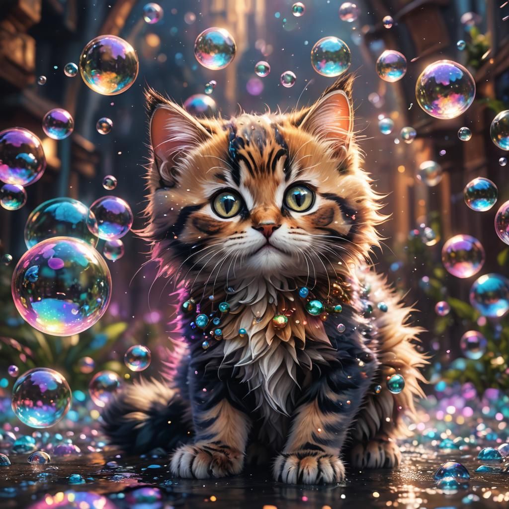 Majestic Sparkling Bubble Kitten: Fantasy Concept Art