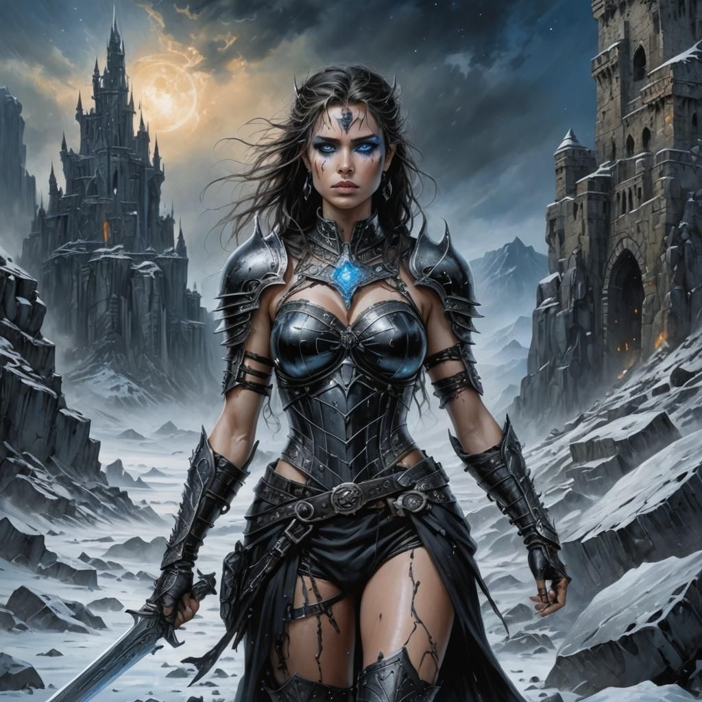 Female Warrior in Ruins: Digital Art