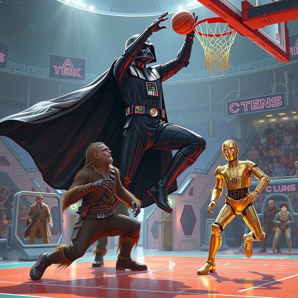Darth Vader Soars Through Space in Futuristic Galactic Arena