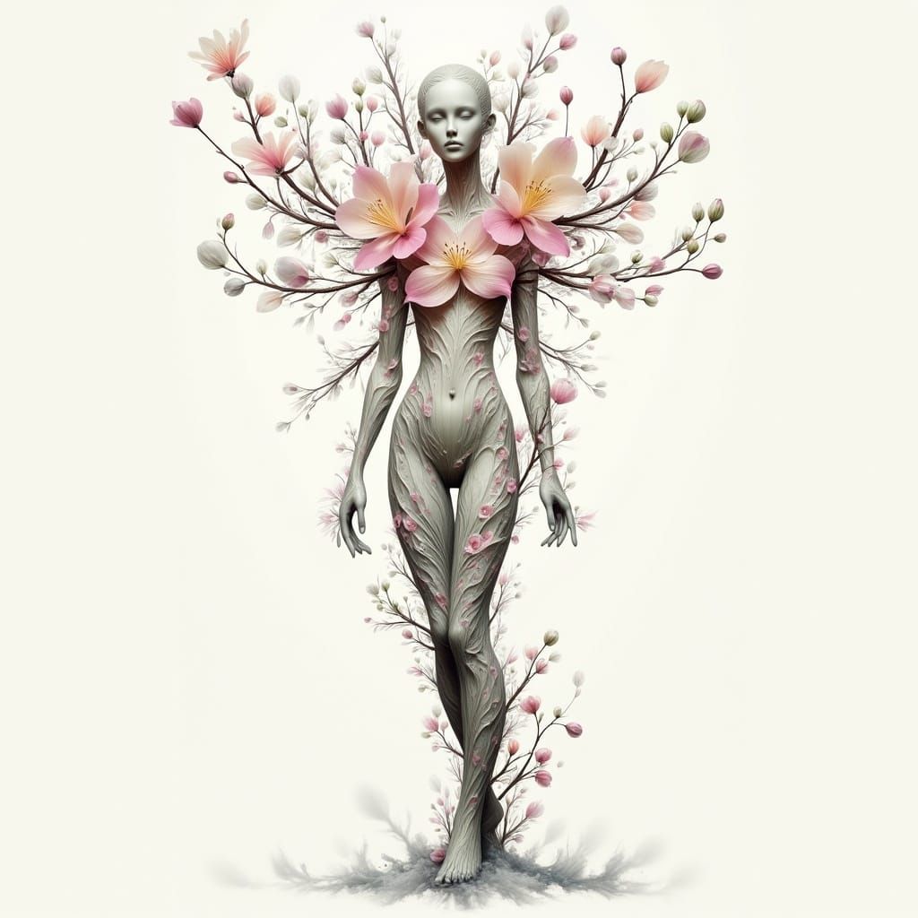 Ethereal Floral Woman in Watercolor Style