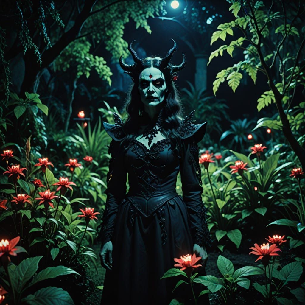 Gothic Demoness Fairy Amidst Midnight Blooms