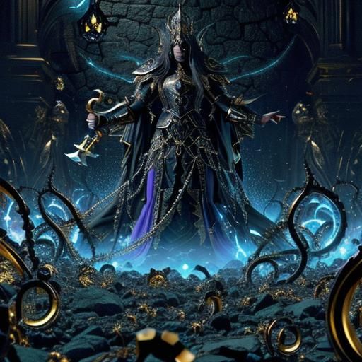 Runic Armored Figure with Tentacles, Hyperrealistic Art