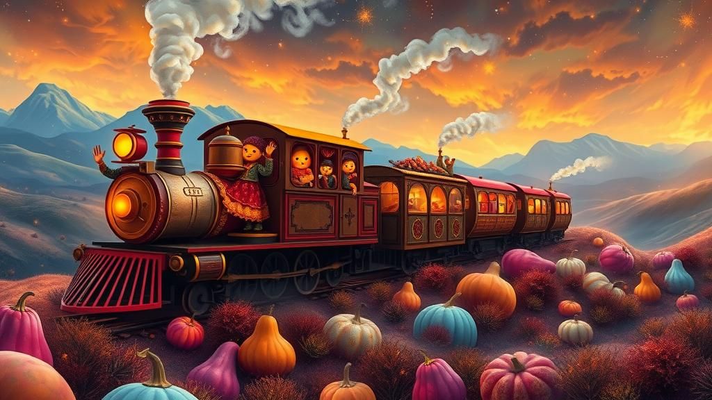 Gourd Train Journey Through Harvest Festival Landscape