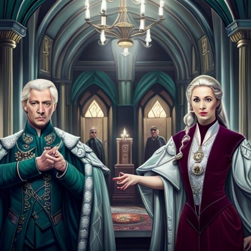 Malfoy Manor Party: Elegant Pre-Raphaelite Concept Art