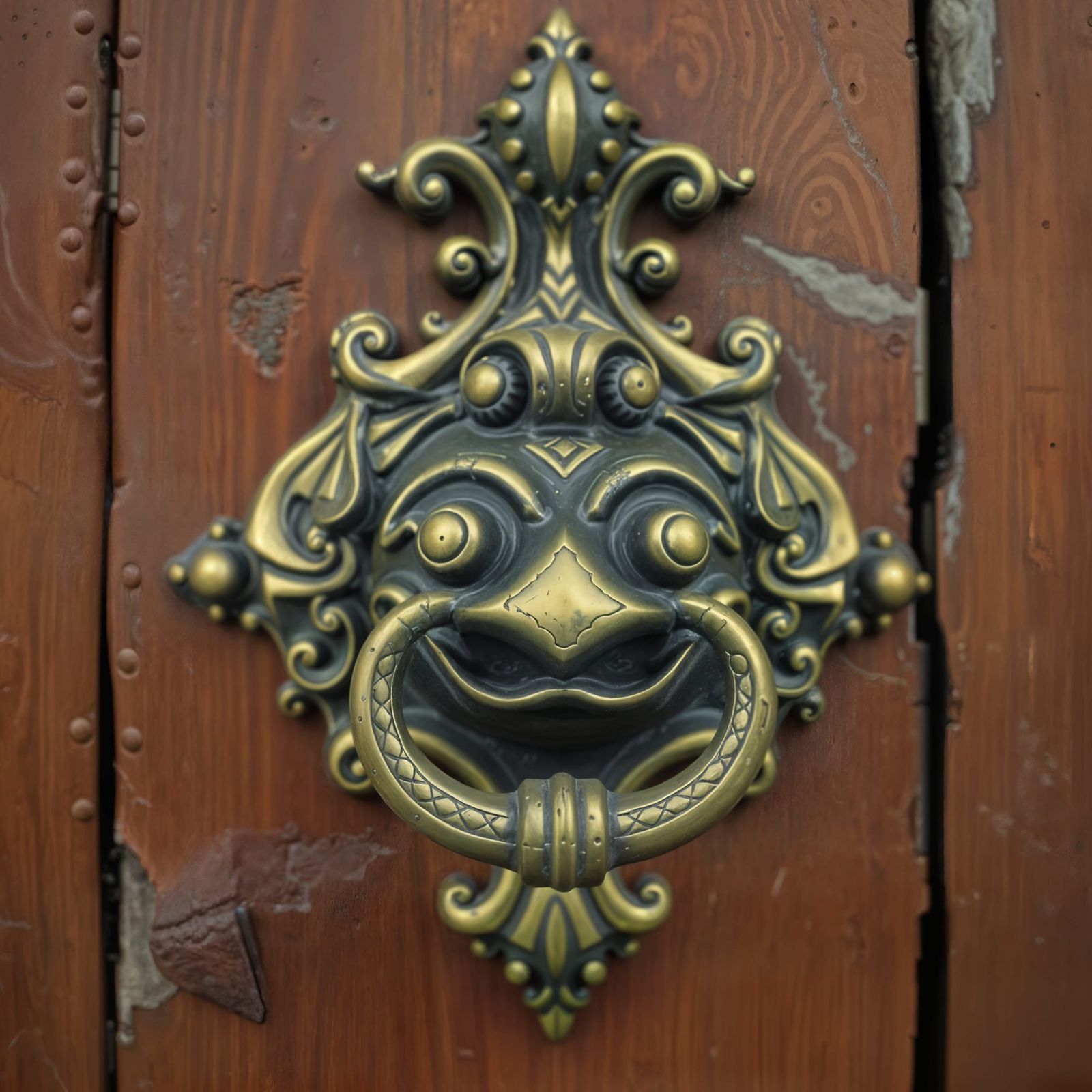 Surreal Wooden Door Face with Moustache