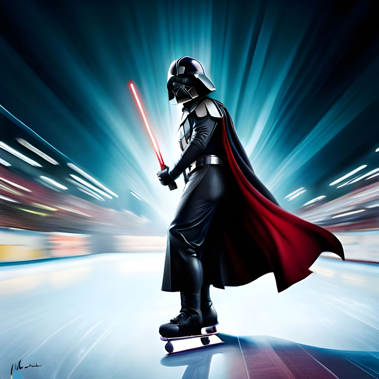 Photorealistic Darth Vader Skates at Rink