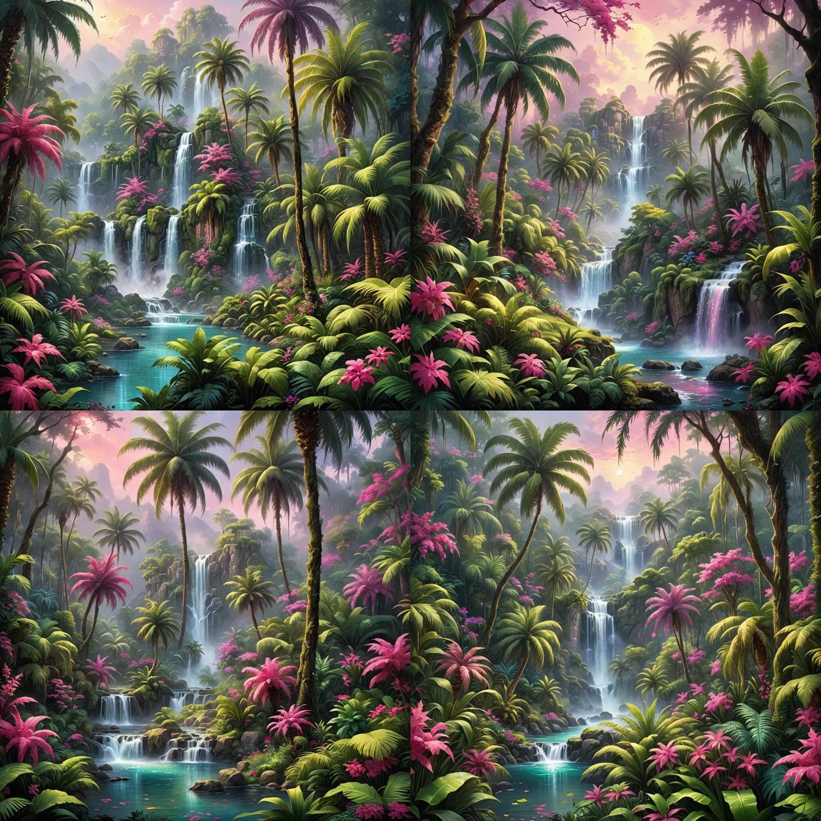 Tropical Jungle Scene with Waterfall in 4K Clipart