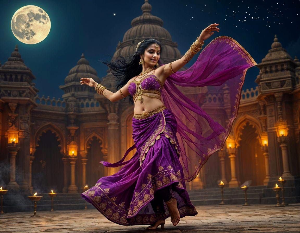 Indian Belly Dancer under moonlight