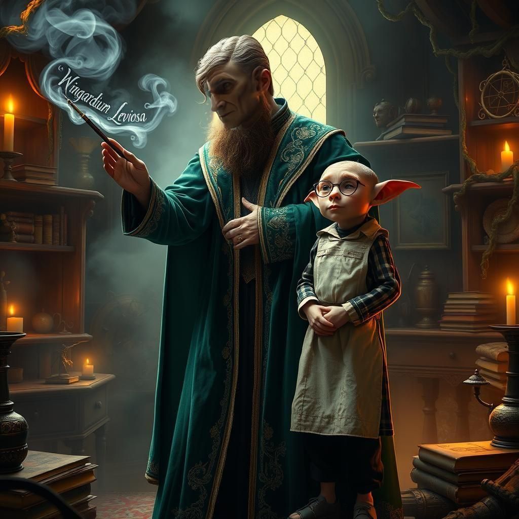 Magician Casting a Spell with House Elf