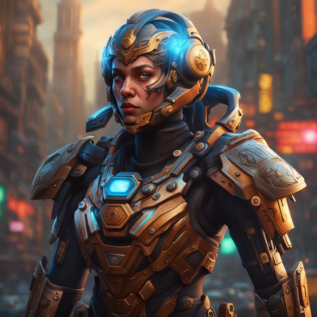Hyperrealistic Female Guardian in Splash Art Style