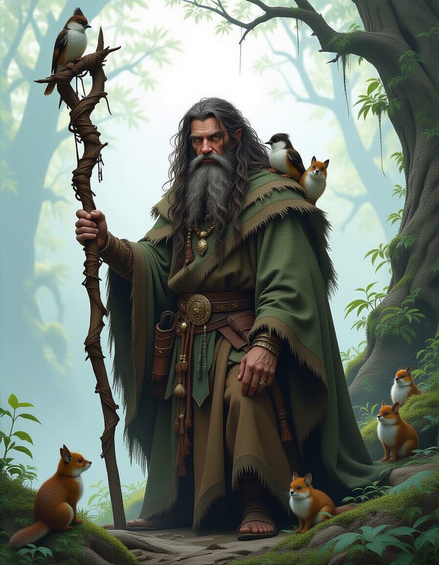 Forest Druid Portrait in Hyperdetailed Digital Art