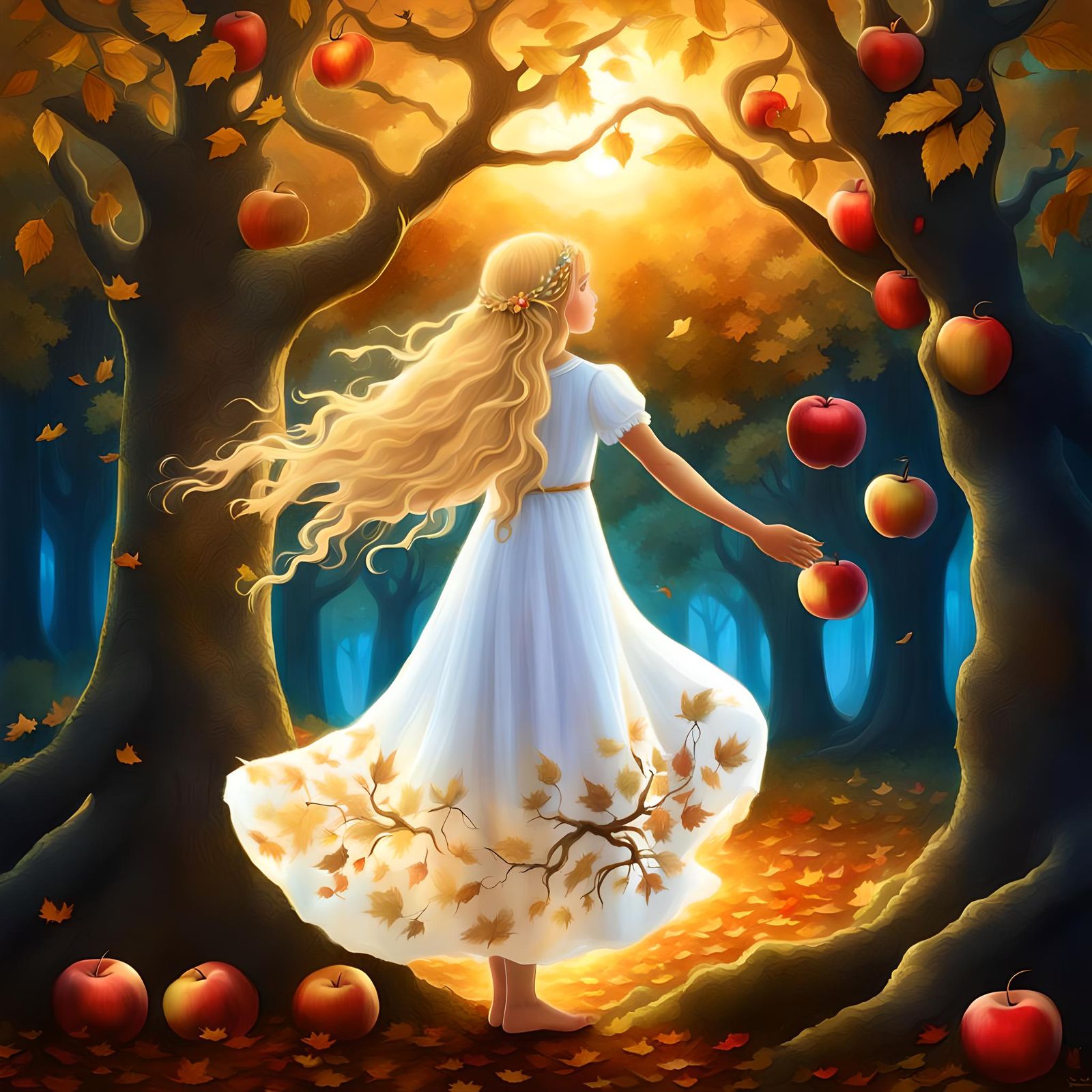 Girl Hugging Enchanted Tree of Life at Dawn