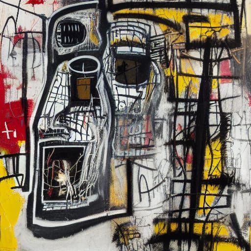 Boy and Dog in Urban Landscape, Neo-Primitivist Style