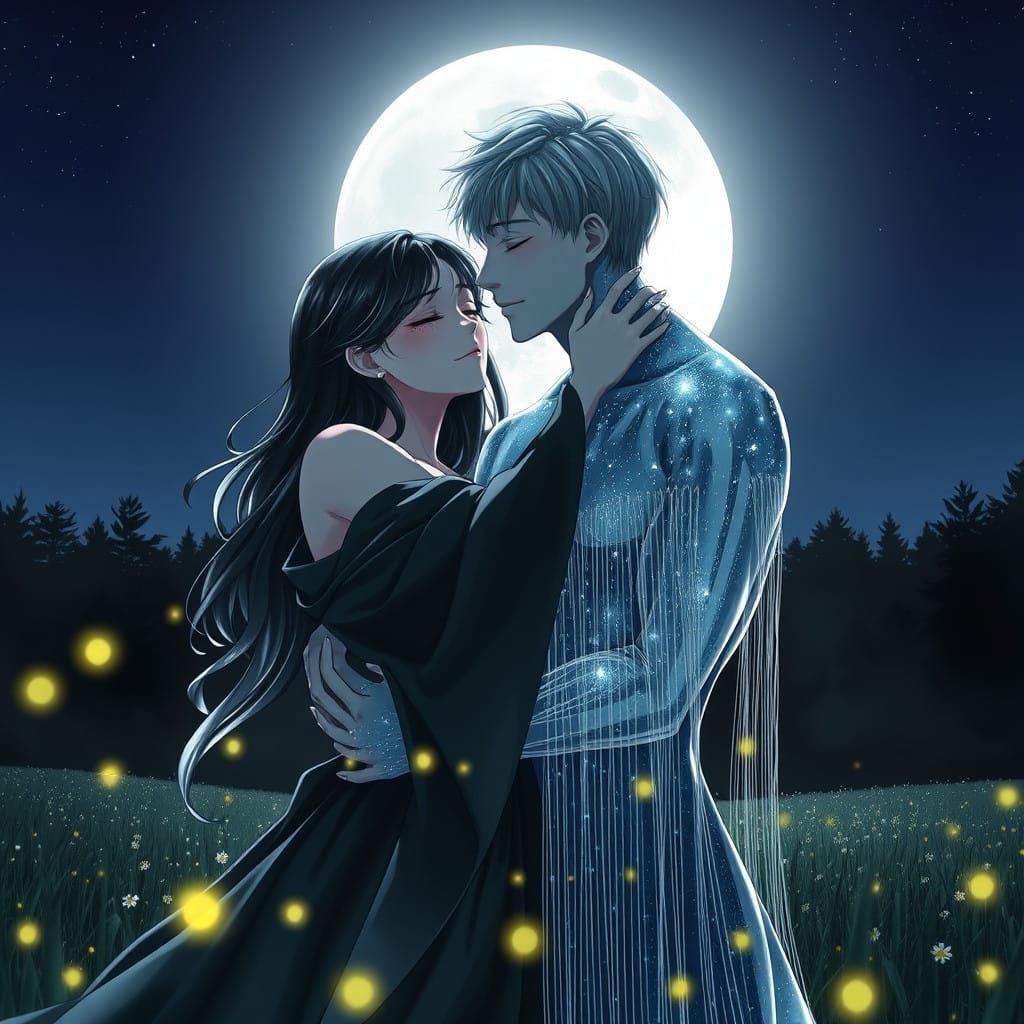 Moonlit Reunion in a Dreamlike Meadow