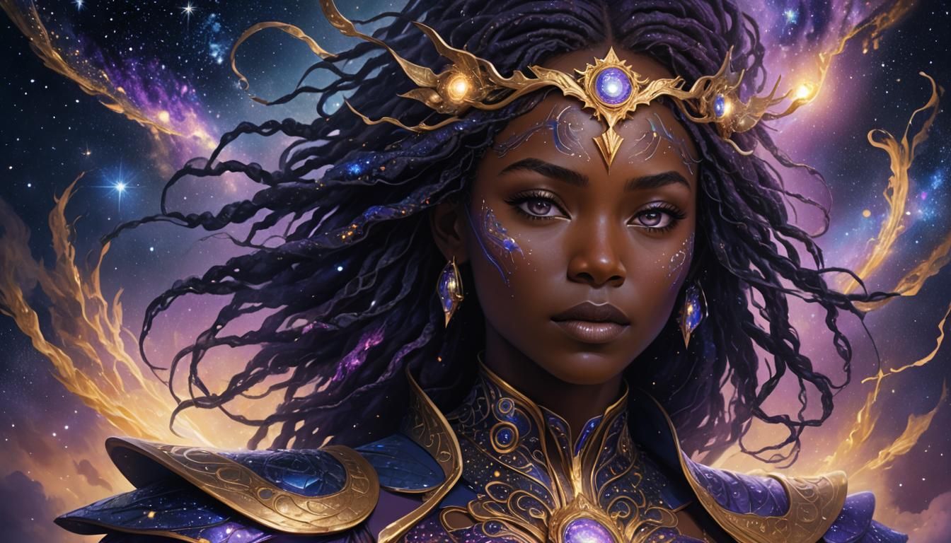 Niobe and Cosmic Trickster in Fantasy Portrait