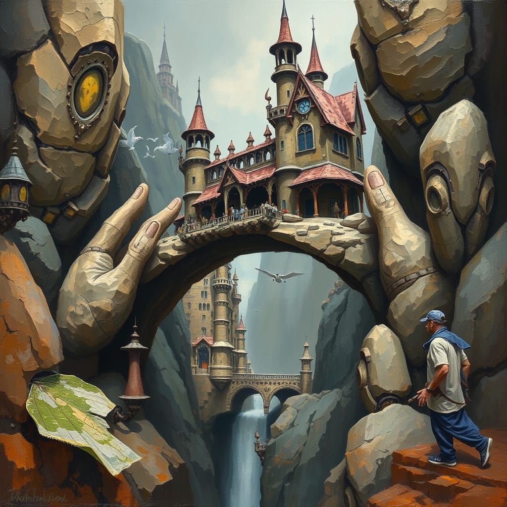 Fantasy Bridge in Textured Gouache Impasto Style