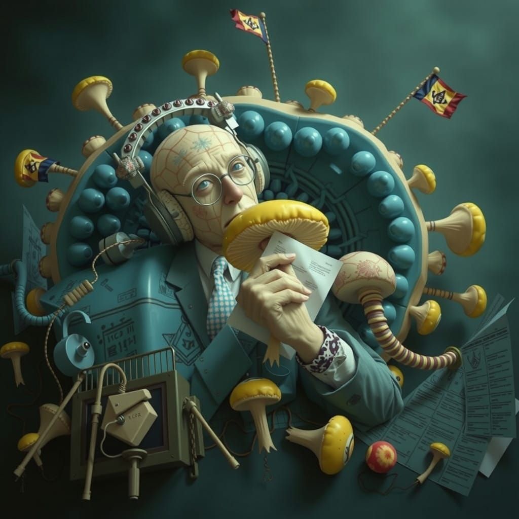 Bureaucratic Mushroom Monument in Hyperreal Style