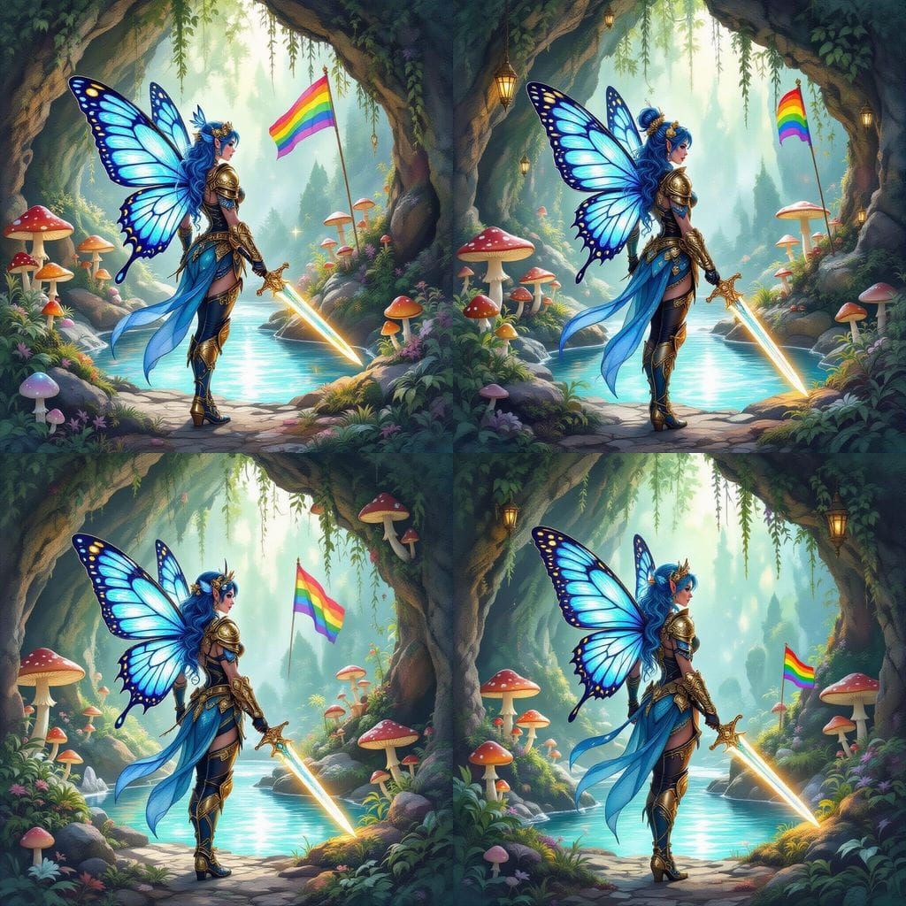 Steampunk Fairy Warrior with Bioluminescent Wings