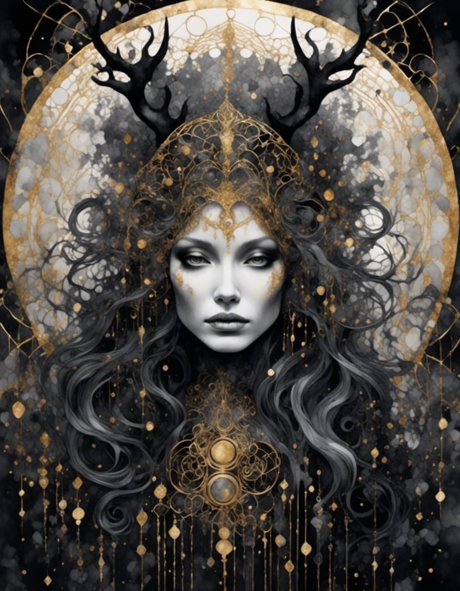 Monochrome Fairy Portrait in Gothic Art Style