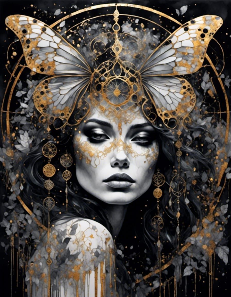 Monochrome Fairy Portrait in Gothic Art Style