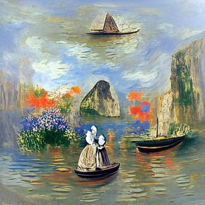 Women at Sea in Impressionist Cubist Style