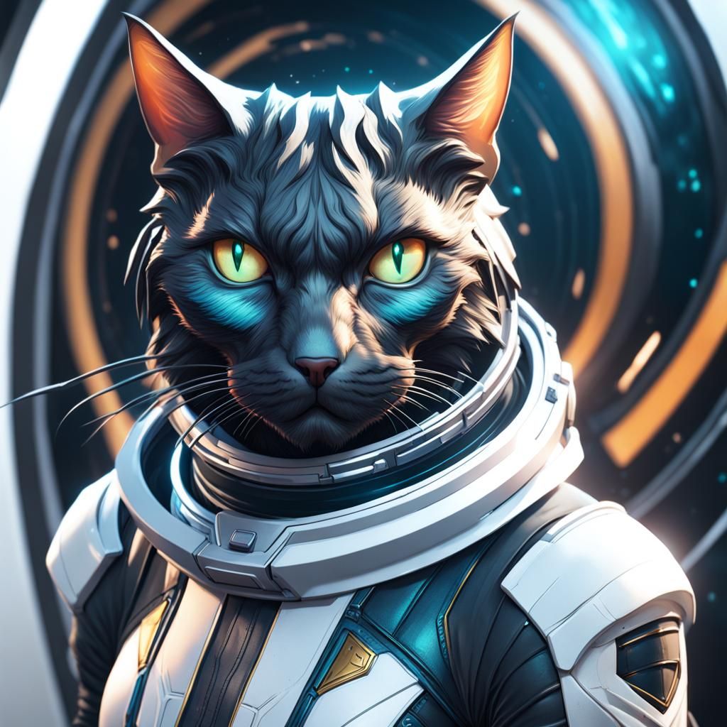 Spacesuit Cat Portrait in Spaceship, Detailed Digital Art