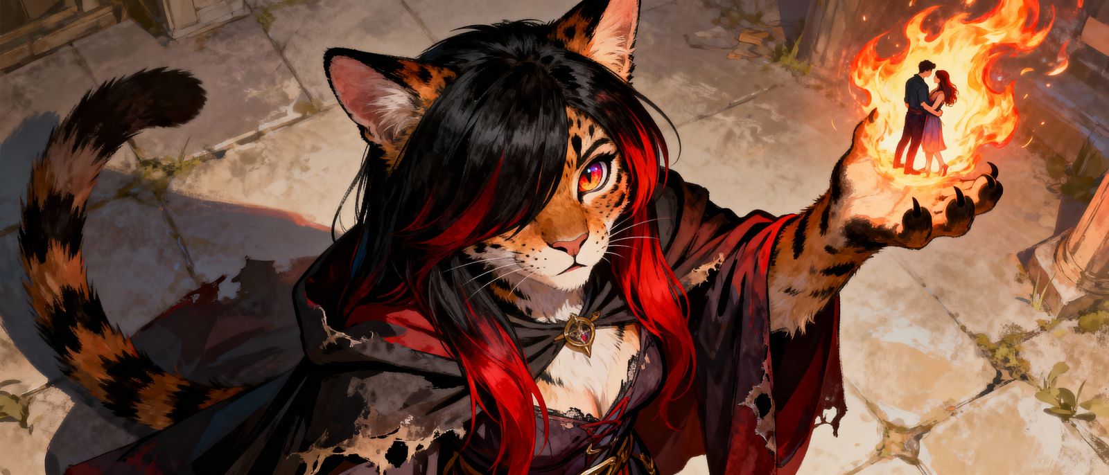 Anthropomorphic Lynx Conjures Flame Lovers in Fantasy Art