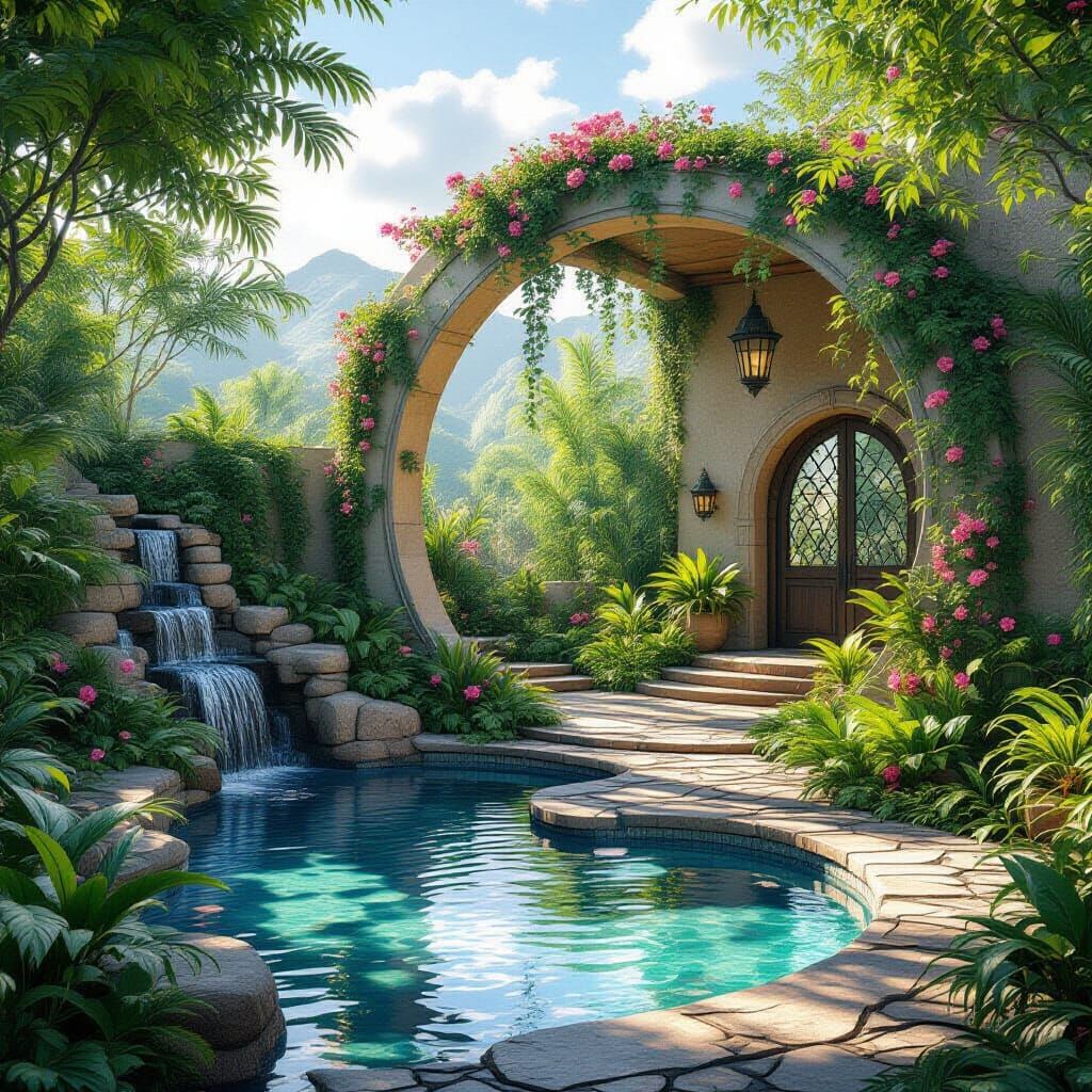 Secret Garden Oasis: Detailed Fantasy Concept Art