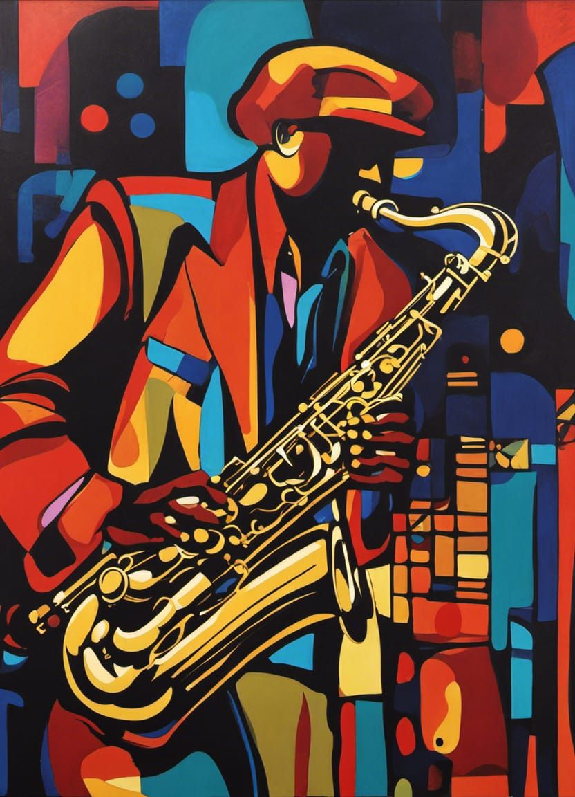 Nightclub Saxophonist: Abstract Art in Complementary Colors