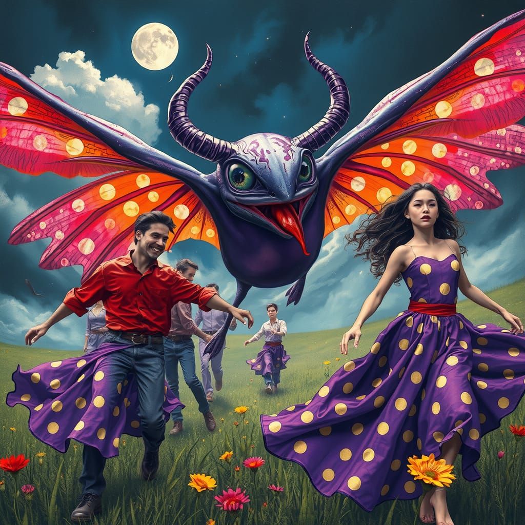 Flying Purple People Eater in Dreamlike Alcohol Ink Style