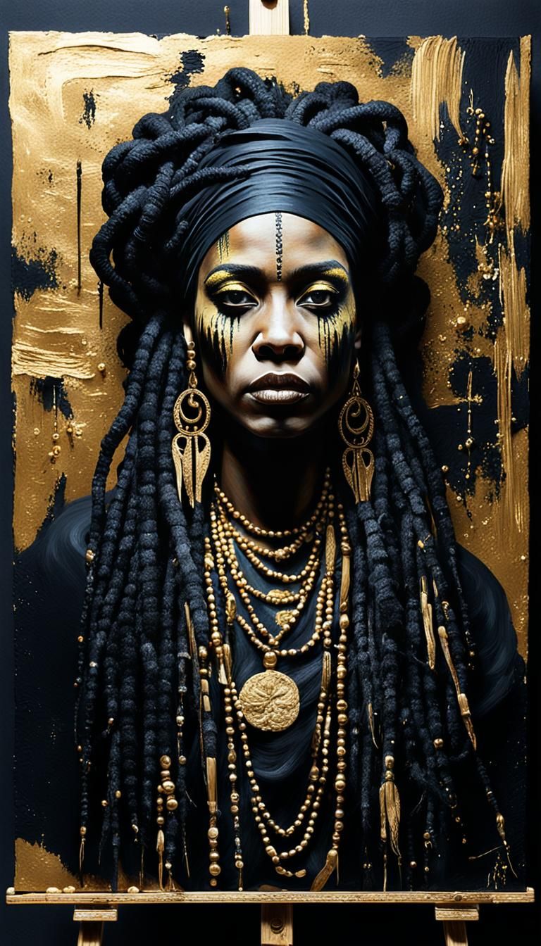 Voodoo Queen Painting with Golden Highlights