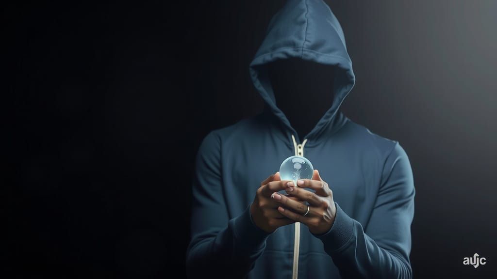 Mysterious Figure Cradling Glowing Orb in Shadow