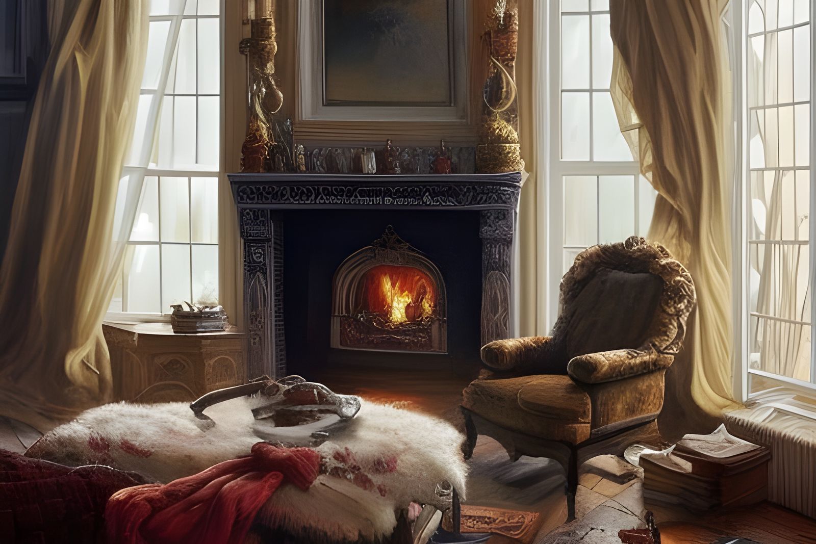 Inviting Interior with Cozy Fireplace as Acrylic Painting