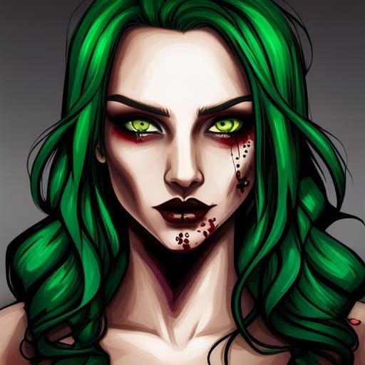Goth Zombie Woman with Green Hair