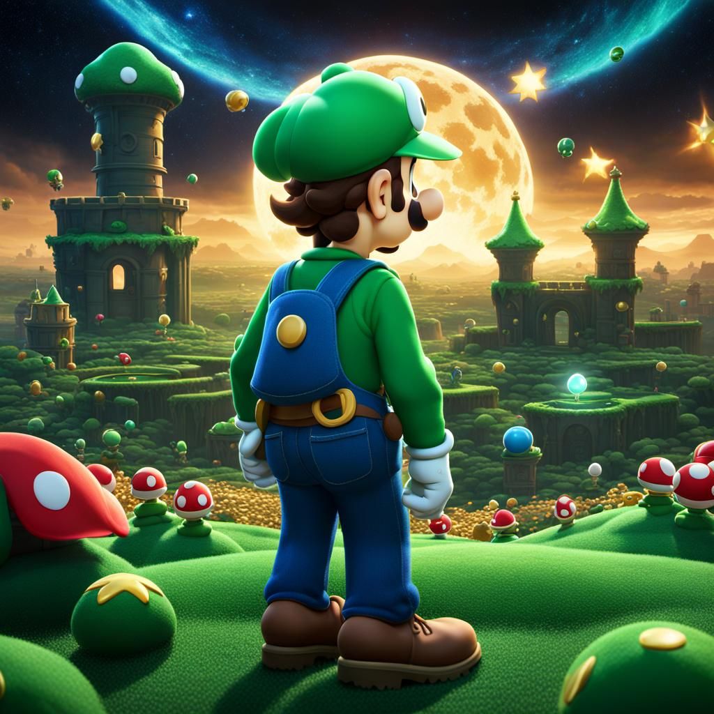 Luigi Lost in Stardust Field Digital Painting