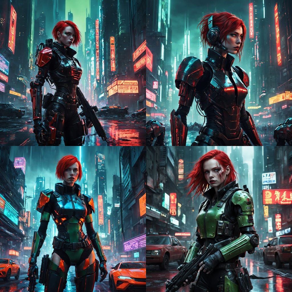 Cyberpunk Warrior Goddess in High-Tech Armor