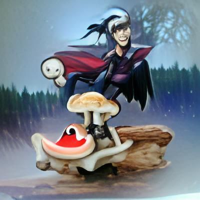 Happy Vampire Riding a Mushroom