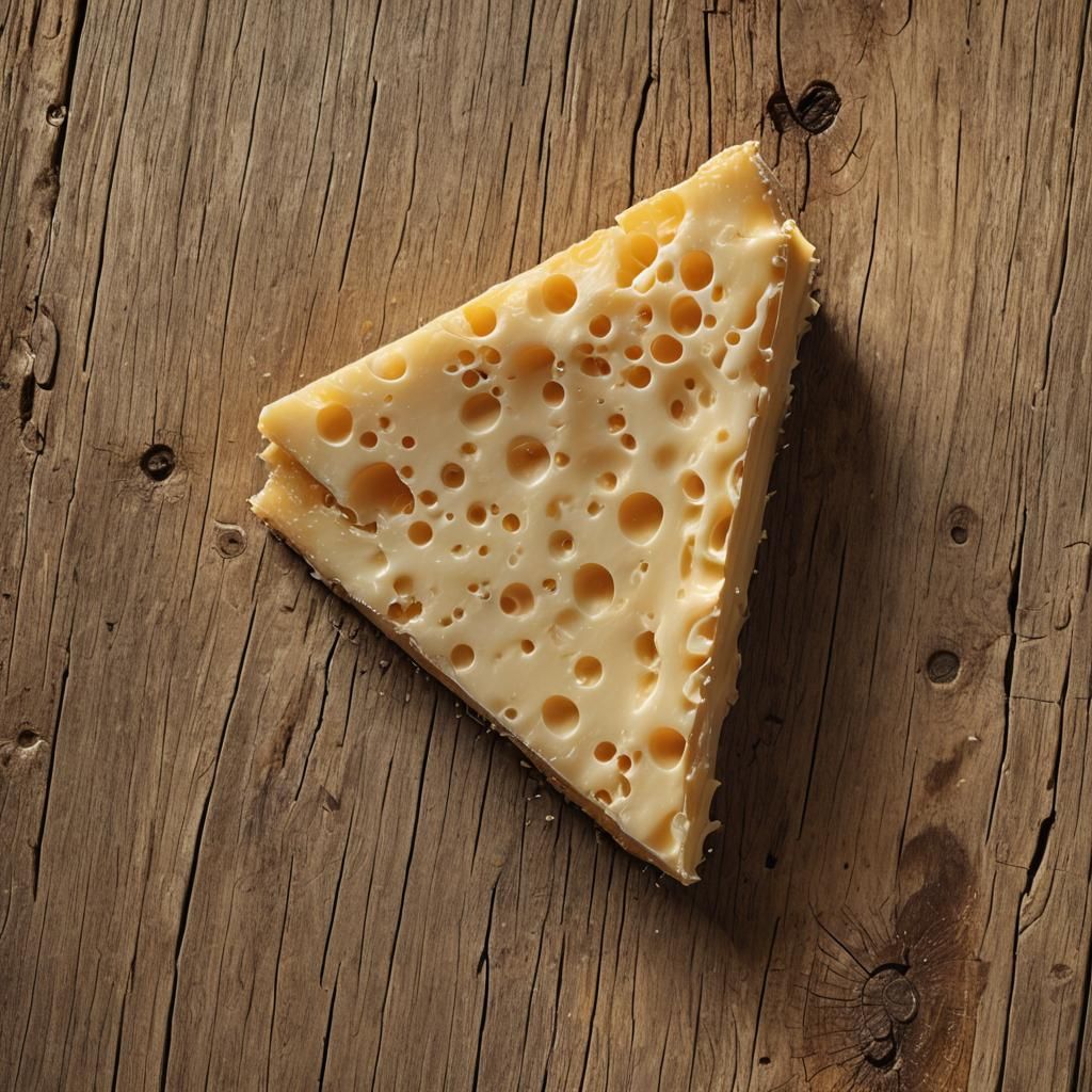 Cheese Wedge with Hair in Surreal Style