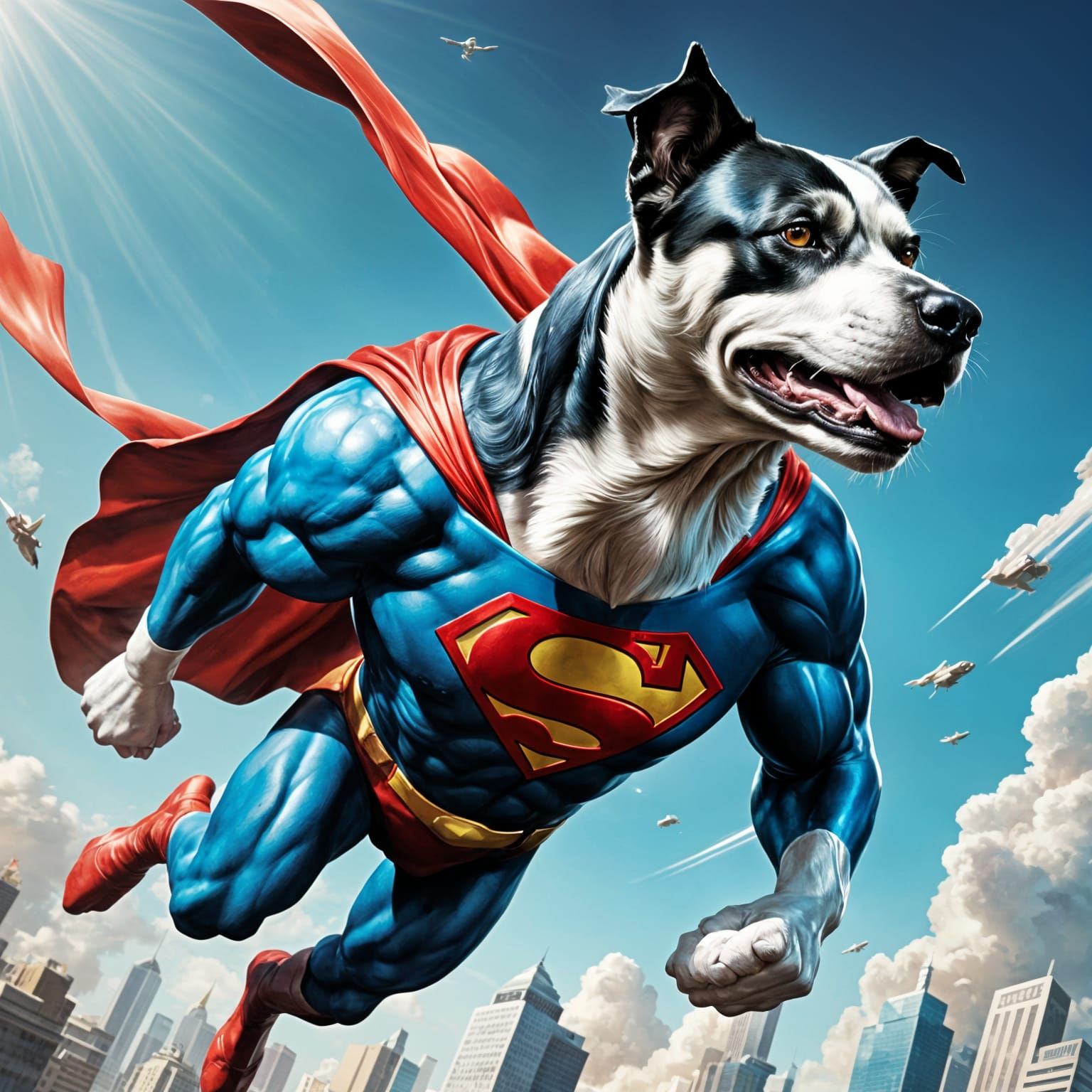 Krypto in Mid-Air with Superman