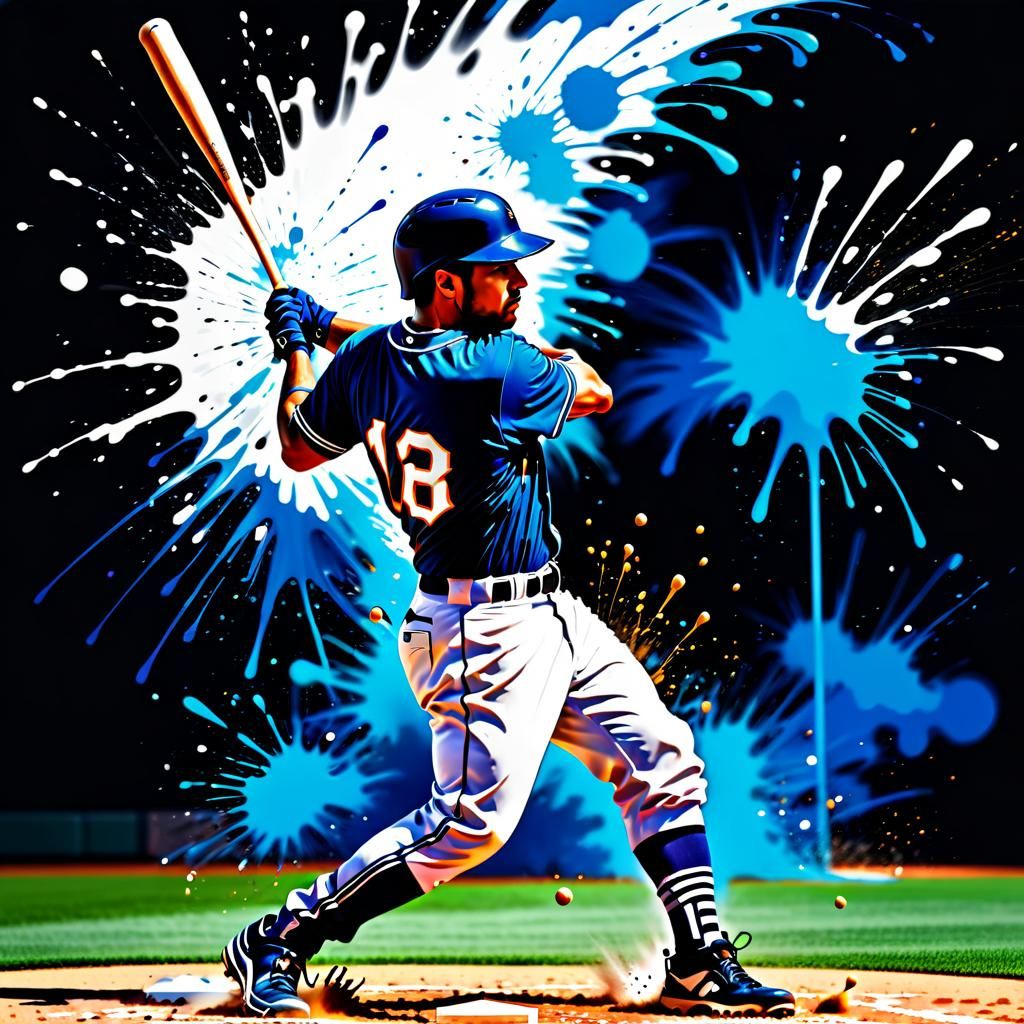 baseball player , ink splash art