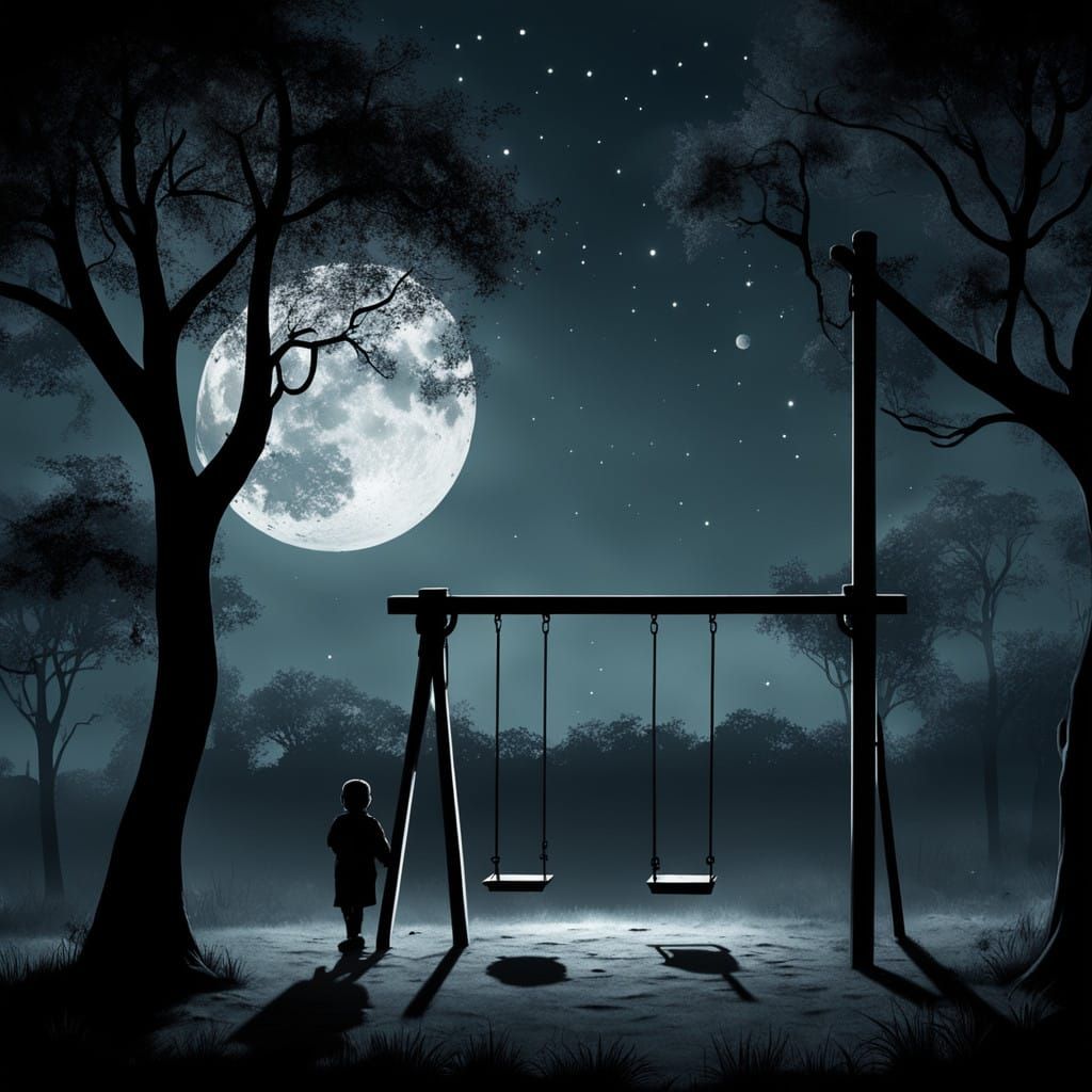 Moonlit Playground Abandoned by Mysterious Children
