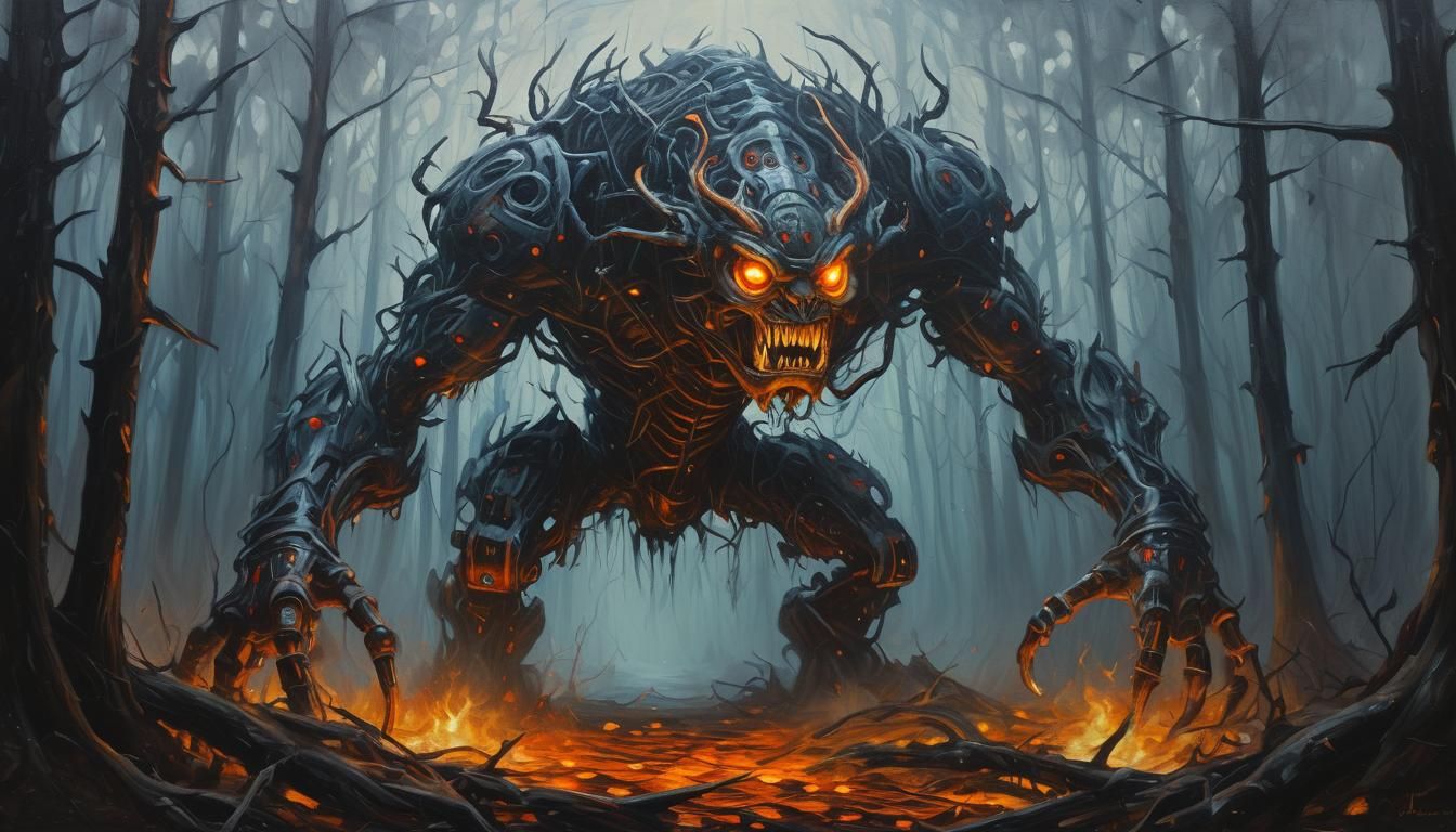 Mysterious Machine-Beast Portrait in Imaginative Realism