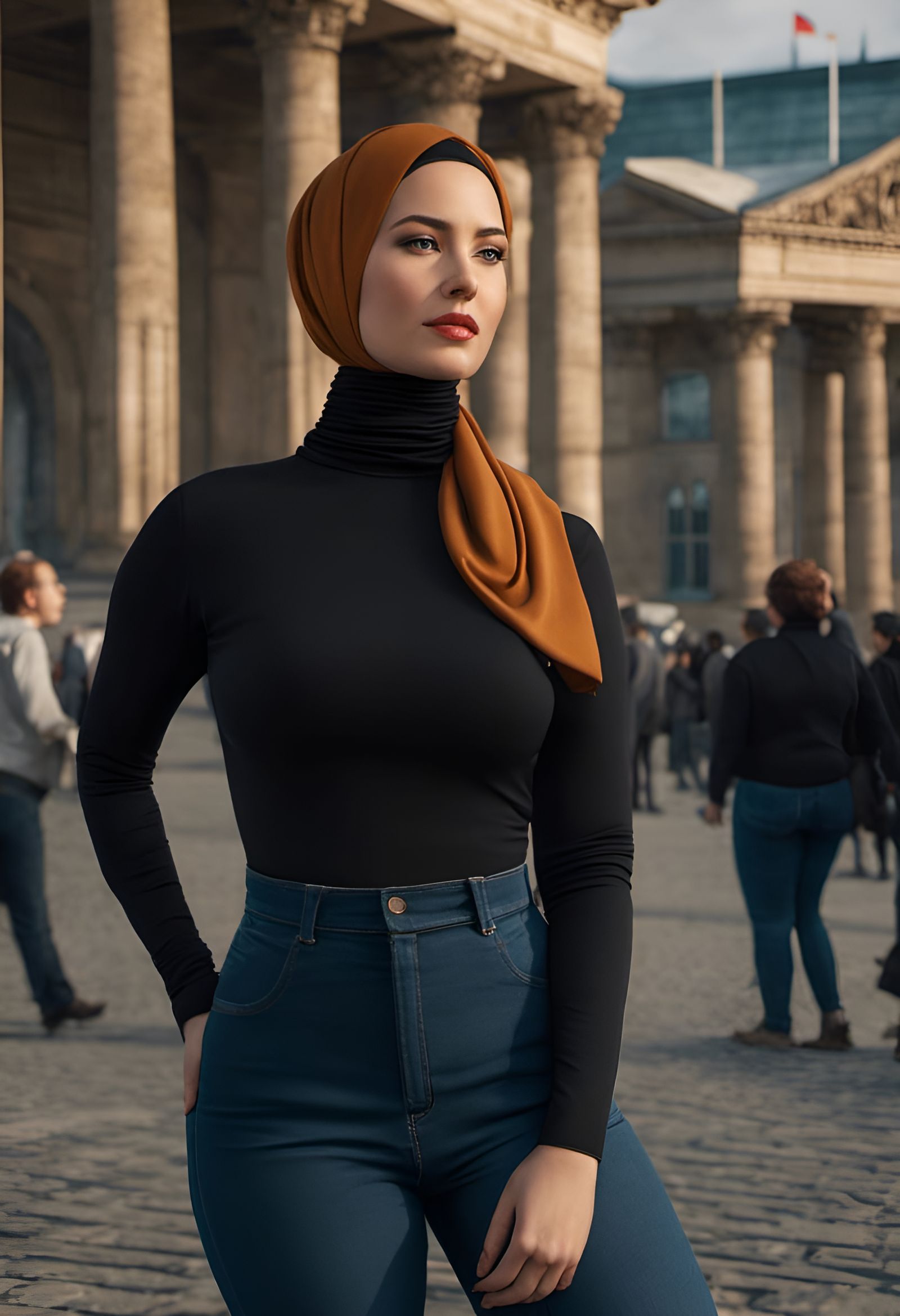 German Woman in Hijab, Hyperrealistic Digital Art