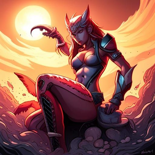 Female Demon Wolf Shark Legion in Comic Book Art